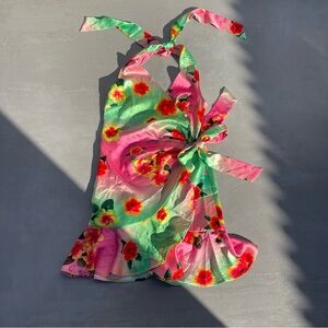 Collusion Floral Print Wrap Halter Mini Dress in Multi